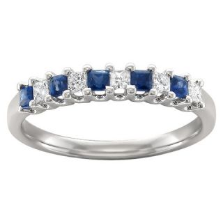 CT. T.W. White Diamond and Blue Sapphire Wedding Band in 14k White