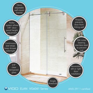Vigo Elan 74 x 52 Frameless Shower Door 0.375 Clear Glass