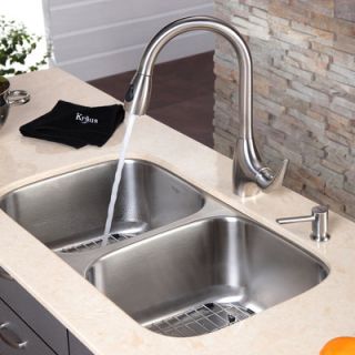 Kraus 32 x 18 Undermount Double Bowl Kitchen Sink and Kitchen Faucet