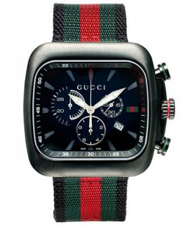 Gucci Watch, Mens Swiss Chronograph Coupe Green and Red Stripe Nylon