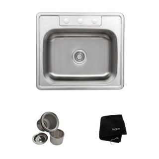 KRAUS All in One Top Mount Stainless Steel 25 in. 3 Hole Single Bowl Kitchen Sink KTM25