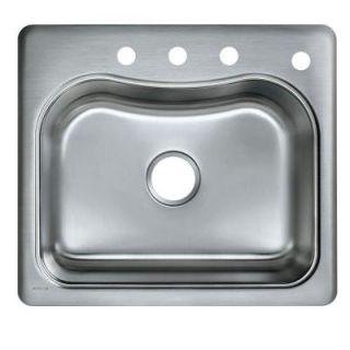 KOHLER Staccato Top Mount Stainless Steel 25 in. 4 Hole Single Bowl Kitchen Sink K RH3362 4 NA