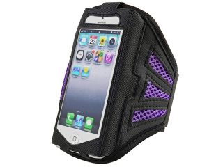 Insten Deluxe ArmBand Compatible with Apple iPhone 5 / 5S / touch 5th Generation, Black/ Purple