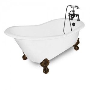 American Bath Factory T131B OB 61" Wintess Bathtub   White w/ Old World Bronze Finish