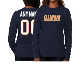 Illinois Fighting Illini Ladies Personalized Football Name & Number Long Sleeve Slim Fit T Shirt   Navy Blue