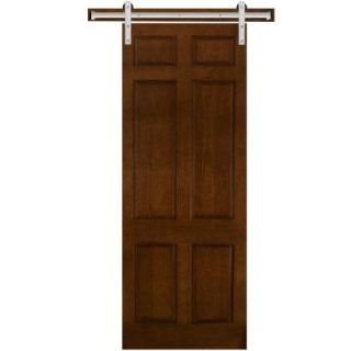 Steves & Sons 30 in. x 90 in. 6 Panel Stained Pine Interior Door Slab with Sliding Door Hardware BD6PS RCST 30SLB