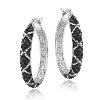 DB Designs Sterling Silver 1/10ct Black Diamond Criss Cross Hoop