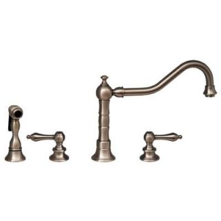 Whitehaus Collection Vintage III 2 Handle Widespread Side Sprayer Kitchen Faucet in Brushed Nickel WHKLV3 4400 BN