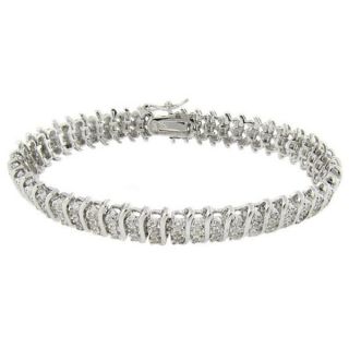 Finesque Sterling Silver 1/2 ct TDW Diamond 3 row S link Bracelet
