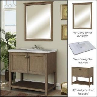 Miseno MVAN36COM 36" Bathroom Vanity with Stone Top and Mirror; Sand Dollar