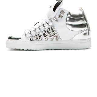 Dsquared2 White & Silver Chain Detail High Top Sneakers