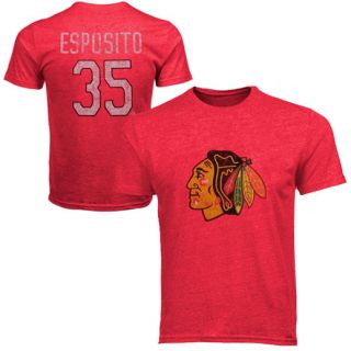 Old Time Hockey Tony Esposito Chicago Blackhawks Alumni Player Heathered Vintage T Shirt   Red
