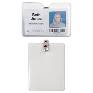 Advantus® ID Badge Holder w/Clip, Horizontal, 4w x 3h, Clear, 50/Pack