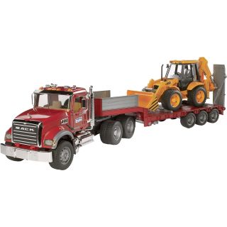 Bruder MACK Granite Low Loader and JCB 4CX Backhoe Loader – 1:16 Scale, Model# 02813  Cars   Trucks