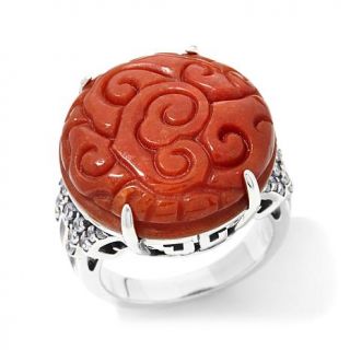 Jade of Yesteryear Carved Red Jade and CZ Sterling Silver Ring   7711890