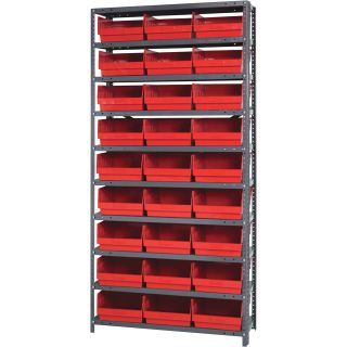 Quantum Storage Complete Shelving System with 6in. Bins — 36in.W x 12in.D x 75in.H, 27 bins (11 5/8in.L x 11 1/8in.W x 6in.H each), Red, Model# 1275209RD  Single Side Bin Units