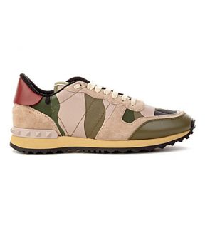 VALENTINO   Camo leather and suede trainers