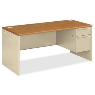 Hon 38291r Pedestal Desk With Lock   66" Width X 30" Depth X 29.5" Heightright Side   Radius Edge   Particleboard, Steel   Harvest, Putty (38291RCL)