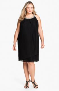 Donna Ricco Embellished Pleat Mesh Shift Dress (Plus Size)