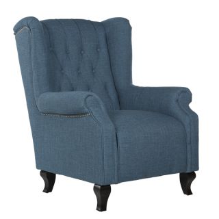 angelo:HOME Wesley Midnight Paris Sky Blue Linen Wingback Arm Chair