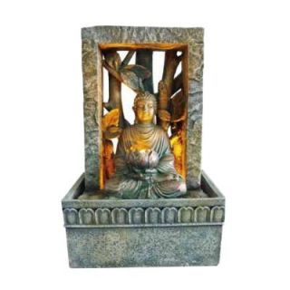 OK LIGHTING 9 in. Antique Brass Tabletop Buddha LED Fountain FT 1204/1L