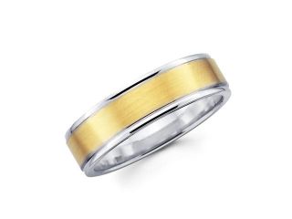 Solid 14k Yellow and White Two 2 Tone Gold Ladies Mens Satin and Wedding Ring Band 6MM Size 6.5