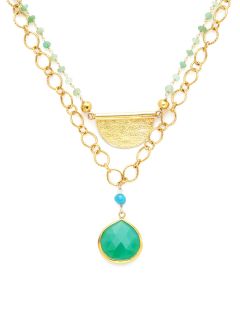 Turquoise & Chrysoprase Double Strand Pendant Necklace by Alanna Bess Jewelry