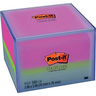 Post it Notes Cube, 3 x 3 in Reusable Container, Assorted Color Notes, 500 Sheets/Cube