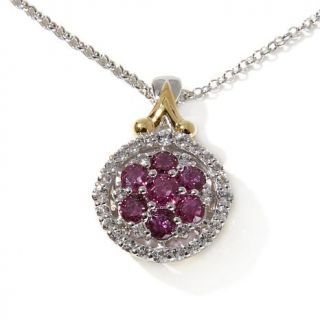 Victoria Wieck 1.99ct Ruby and White Topaz "Flower" 2 Tone Pendant with 18" Ste   7902855
