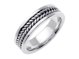14K White Gold Comfort Fit Double Rope Braided Men'S Wedding Band