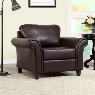 TRIBECCA HOME Petrie Dark Brown Faux Leather Rolled Arm Club Chair