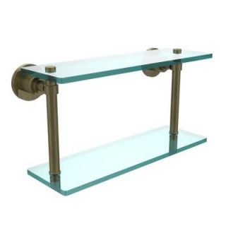 Allied Brass Washing Square Collection 16 in. W 2 Tiered Glass Shelf in Antique Brass WS 2/16 ABR