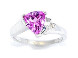 1.5 Ct Pink Sapphire & Diamond Trillion Ring .925 Sterling Silver Rhodium Finish