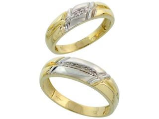 10k Yellow Gold Diamond Wedding Rings 2 Piece set for him 6 mm and her 5.5 mm 0.06 cttw Brilliant Cut, ladies sizes 5 û 10, mens sizes 8   14