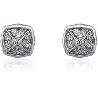 CZ Platinum over Sterling Silver Pyramid Stud Earrings