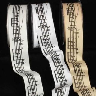Set of 2 White Music Note Print Wired Craft Ribbon 1.5" x 44 Yards