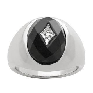 Gems For You Sterling Silver Mens Black Onyx and Diamond Accent Ring