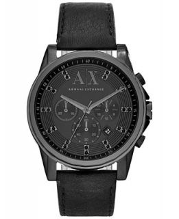Armani Exchange Mens Chronograph Black Leather Strap Watch 45mm