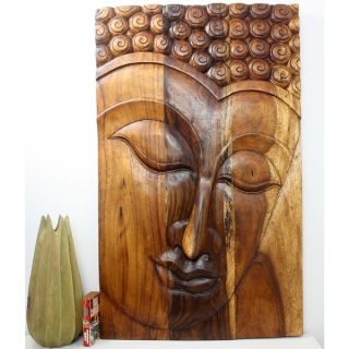 Hand carved 30 x 47 Walnut Oiled Serene Buddha Acacia Panel