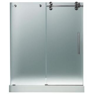 Vigo 59.75 in. x 74 in. Frameless Pivot Shower Door in Stainless Steel and Frosted Glass with White Base with Center Drain VG6041STMT60RWL
