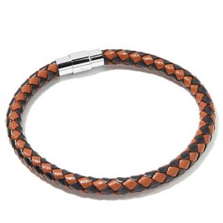 Men's Stainless Steel Braided Leather 7 1/2" Bracelet   7769957