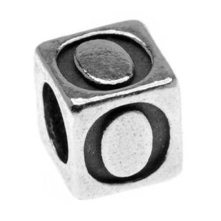 Sterling Silver, Alphabet Cube Bead Letter 'O' 4.5mm, 1 Piece, Antiqued