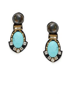 Turquoise & Labradorite Drop Earrings by Ranjana Khan