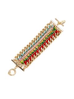 Gold Link & Multi Color Thread Bracelet by Cara Couture Jewelry