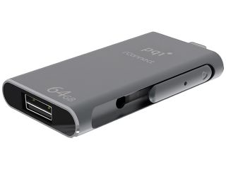 PQI iConnect [Apple MFi] 64GB Mobile Flash Drive w/ Lightning Connector for iPhones / iPads / iPod / Mac & PC USB 3.0 (Iron Gray) Model 6I01 064GR2001