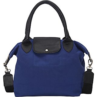 Sharo Leather Bags Royal Blue and Black Canvas Leather Large Tote Handbag