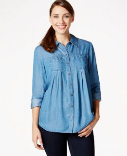 Style & Co. Button Down Pleated Denim Shirt, Only at   Tops
