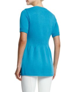 Agnona Short Sleeve Button Front Tunic Cardigan, Turquoise