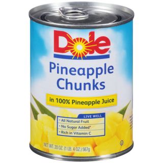 Dole Pineapple Chunks In 100% Pineapple Juice, 20 oz