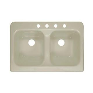 Lyons Industries Apron Top Mount Acrylic 34 in. 4 Hole 50/50 Double Bowl Kitchen Sink in Biscuit DKS09AP 3.5